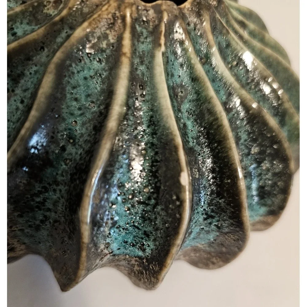 Fractal Volcanic Glaze Vase Blue Brown 2 Small Chips 3.5